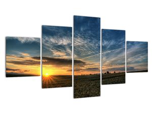 Západ slnka na poli - moderný obraz