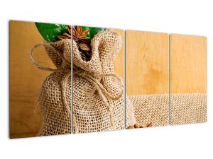 Fotka kávových zŕn a škorica - obraz