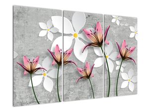 Abstraktný obraz kvetov na sivom pozadí