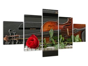 Obraz husle a ruže na klavíri
