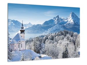Kostol v horách - obraz zimnej krajiny